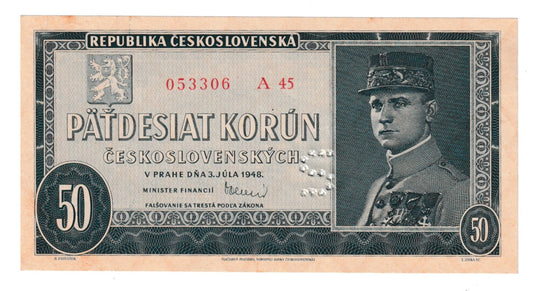1948 50 kčs Štefánik séria A Stav N vzácna perforácia S