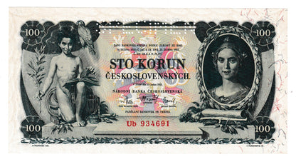1931 100 kčs séria Ub perforácia Specimen Aunc